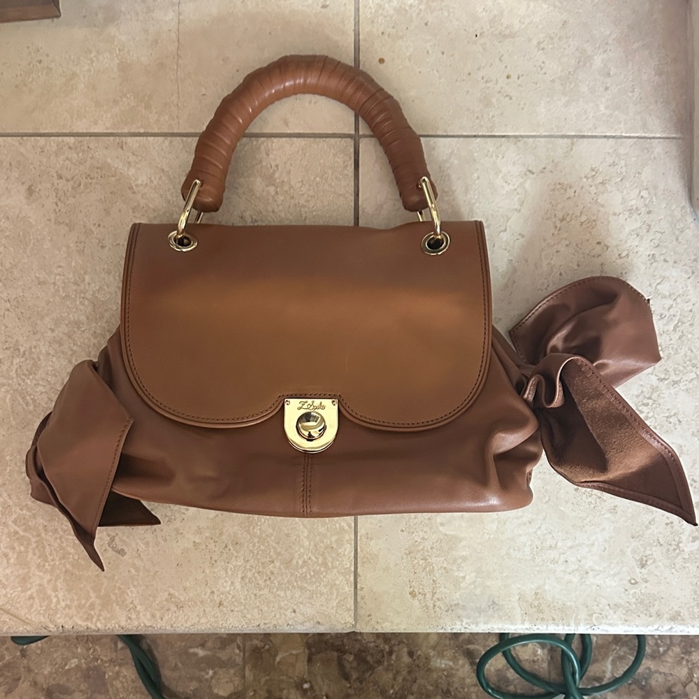 Zac Posen z spoke beautiful brown leather bag with bow accents